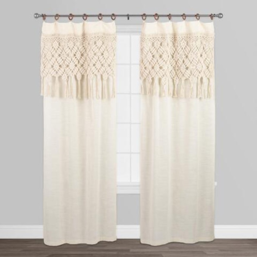 NWOT world market macrame 84” window curtain set